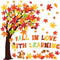 123 PCS Fall Classroom Tree Decorations Maple Leaves Bulletin Board Cutouts Fall in Love with Learning Decors Autumn Party Supplies with Glue Poin...