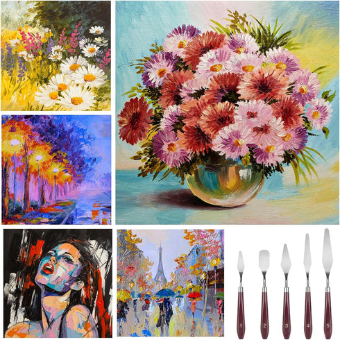 Palette Knife Set, 5 Pieces Stainless Steel Spatula Palette Knives Painting Accessories Art Supplies for Oil Painting, Gouache, Watercolor, Rock P...