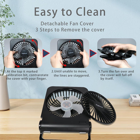 Desk Fan, 3000mAH Rechargeable Battery Powered Ultra Quiet 4 Speed 5in 225° Rotated Mini and with USB for Desk Top/Office Strong Airflow Easy Clea...