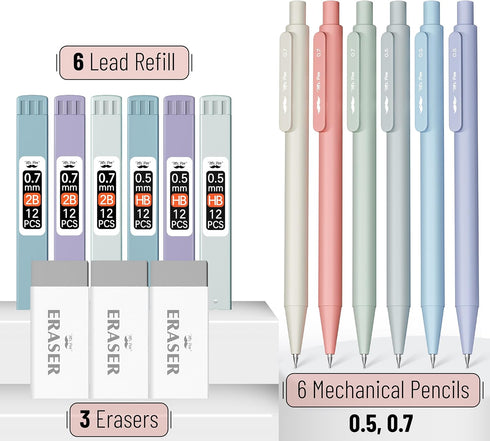 Mr. Pen- Pastel Mechanical Pencil Set with Lead Refills & Erasers, 6 Pack, 2 Sizes, 0.5 & 0.7mm, Aesthetic Mechanical Pencils Set, Pastel Mechanic...