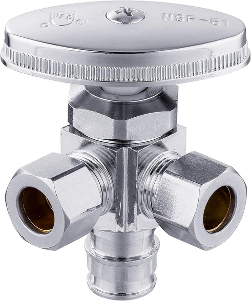 EFIELD Multi-Turn Dual Outlet Angle Stop Valve, 1/2" Expansion F1960 Pex-A Pipe Inlet x (3/8 inch x 3/8 inch) Compression Outlet...