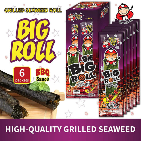 Big Roll Grilled Seaweed Snacks by Tao Kae Noi, BBQ Flavor Grilled Seaweed Rolls, Healthy Nori Sheet Rolls for Kids and Adults, Nori Snacks, 6 pac...