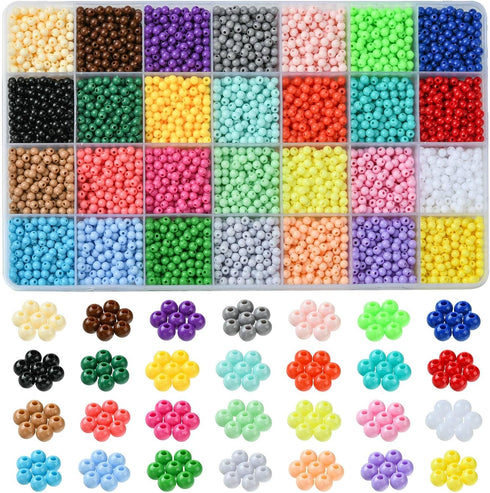 KitBeads 5600pcs 28 Colors Acrylic Seed Beads Kit Opaque Round Pony Beads 4mm Small Loose Spacer Beads for Jewelry Making Bulk...