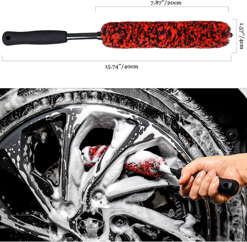 Metal Free Soft Wheel Cleaner Brush, Synthetic Wool Tire Cleaning Brush, Highly Water Absorption, Dense and Durable Tire Brush for Cleaning Wheels...