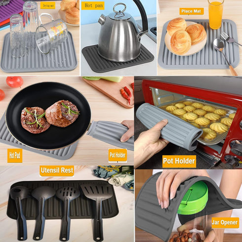 Silicone Trivets for Hot Dishes Pots&Pans, Hot Pads for Kitchen, Flexible Small Drying Mat, Large 12x9 Pot Holders, Heat Resistant Mat Quartz Coun...