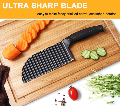 Upgraded Potato Crinkle Cutter, Stainless Steel Waffle Fly Cutter with a Julienne Peeler, Wavy Vegetable Slicer Kitchen Chopper Knife for Baby Foo...
