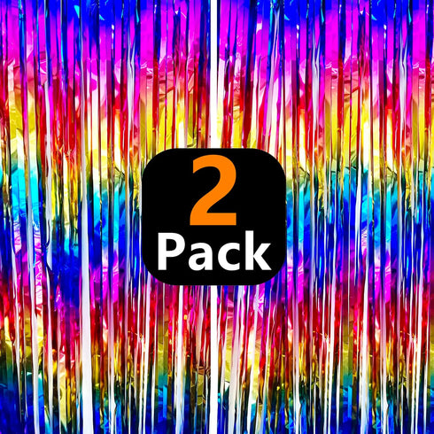 Sparkly Rainbow Foil Fringe Curtain Metallic Streamers Tinsel Party Backdrop Decorations for Birthday Gay Pride Day Graduation Wedding Engagement ...