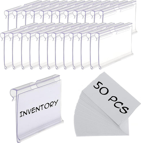 50pcs Labels for Storage Bins Plastic Label Clip, Basket Labels Clip On Wire Shelf Price Label Holder Merchandise Sign Display Holder, 50pcs Label...