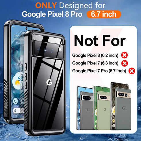 Hualele Waterproof Pixel 8 Pro Case IP68 Underwater Cover with Built-in Screen and Lens Protector, Rugged Full Body Sealed Heavy Duty Shockproof C...