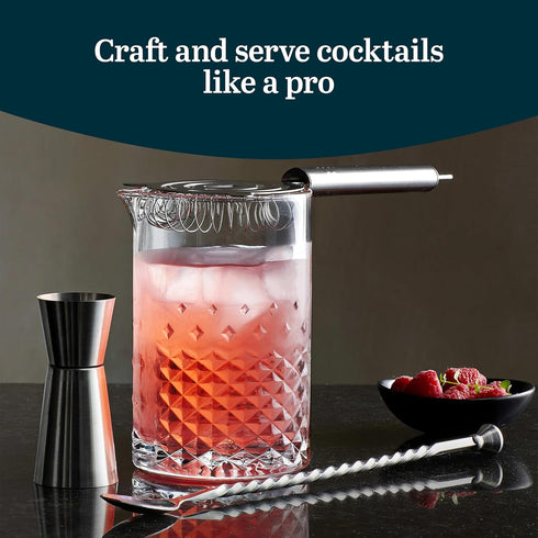 Libbey Carats Cocktail Barware Mixing Set, Large 25.5 oz Professional Mixing Glass with Home Bartender Accessories Kit, Satin Finish Measuring Jig...