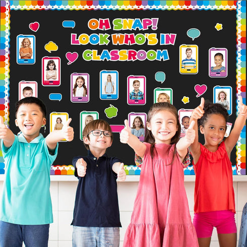 70Pcs Look Who's in Classroom Bulletin Board Set Back to School Wall Chalkboard Decors Phone Shaped Paper Cutouts DIY Photo Supplies First Day of ...