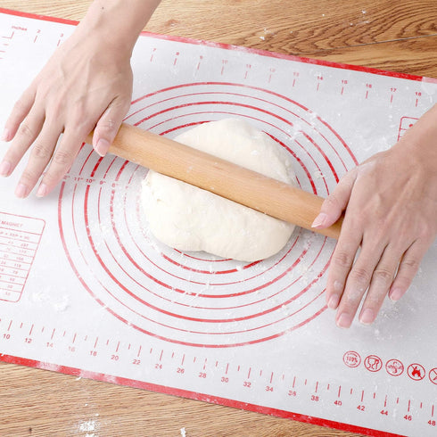 Wood French Rolling Pin for Baking, QUELLANCE Wooden Dough Roller with Silicone Baking Mat, Beech Wood Rolling Pins for Baking Dough, Pizza, Pie, ...