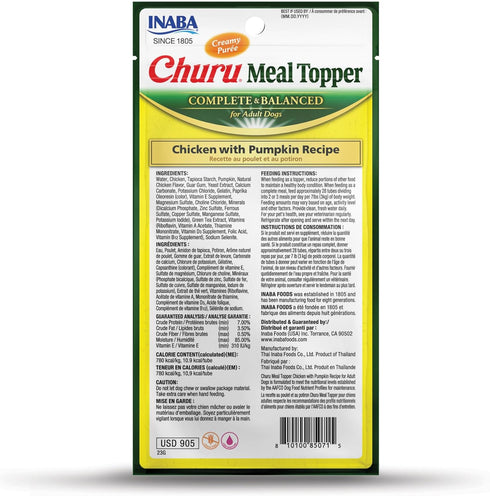 INABA Churu Meal Topper for Dogs, Complete & Balance, Creamy, Lickable Purée Dog Food Topper, 0.5 Ounce Tube, 24 Tubes (4 per Pack), Chicken with ...