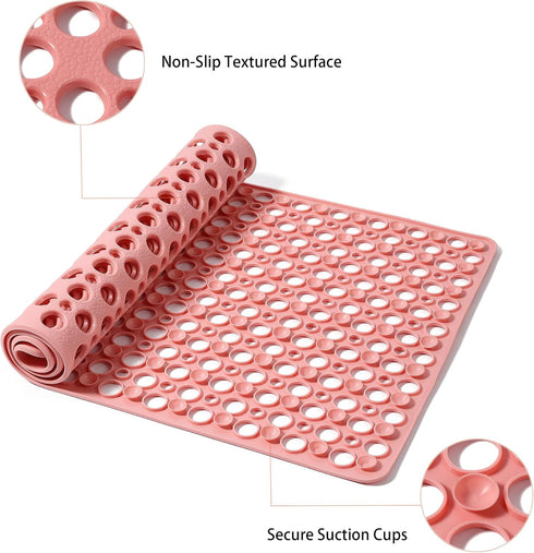 Nonslip Bathtub Mat Extra Soft TPE Bath Mat for Kids, Machine Washable Bathroom Shower Mat, Smooth/Non-Textured Tubs Only, 30L x 17W Inch (Pink)...