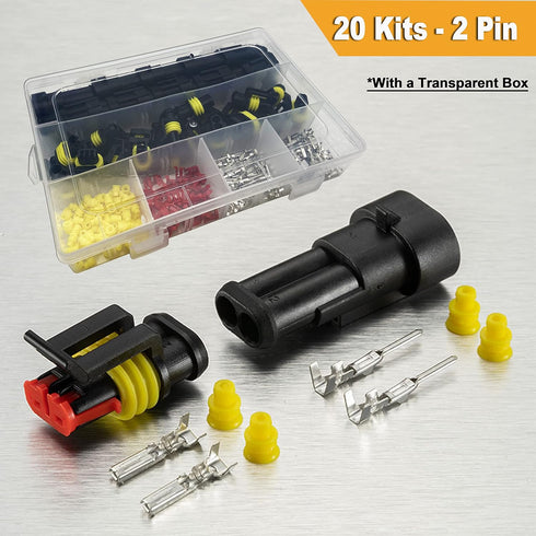 20 Kit 2 Pin Connector, 20-16 AWG Waterproof Electrical Automotive Wire Connector, 1.5mm Series Terminals Male Female Car Harness Plug Sets...