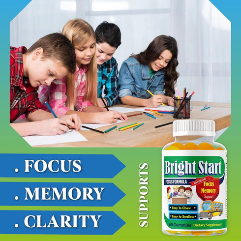 BrightStart Brain Focus Vitamins for Kids & Teens, Attentive Child Supplement Omega 3 for Kids, Focus Booster Nootropic Supplement Support Attenti...