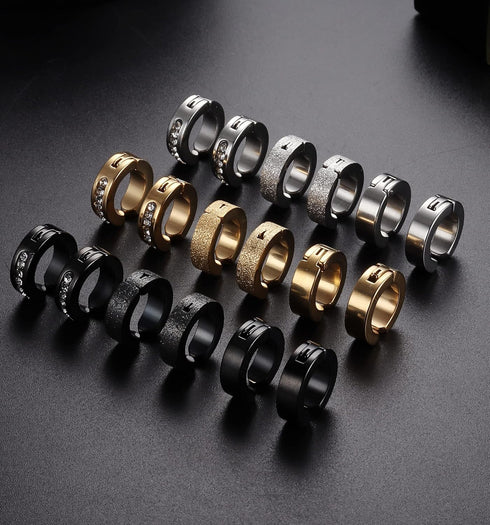 FIBO STEEL 9 Pairs Non-Piercing Earrings Stainless Steel Clip On Hoop Earrings For Men Women Paved CZ Ear Clip...