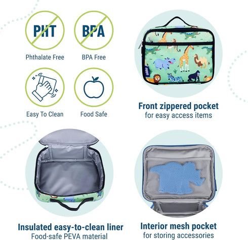 Wildkin Kids Insulated Lunch Box – Durable and Reusable for School & Travel - Wild Animals...