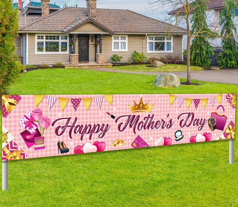 Happy Mother's Day Fence Banner Decoration Mother's Day Party Supplies Yard Sign Outdoor Decor Front Door Lawn Porch Garage (Banner)...