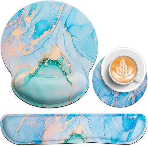 Qomalama 3-in-1 Mouse Pad with Wrist Rest Set,Wrist Support Mouse Pad+Keyboard Gel Wrist Rest+Cup Pad,Ergonomic Mouse Pad,Relieving Wrist Pain,Non...