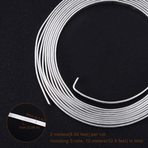 Airssory 5 Rolls Aluminum Wire Wide Flat Plain Bezel Wire for Jewelry Beading Craft Making - 5mm; 2m/6.6FT per Roll, 10m/32.8FT in Total...
