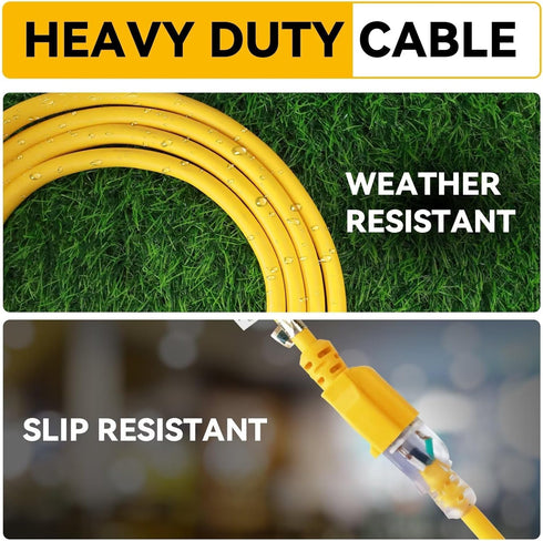 6 ft Indoor Extension Cord - 12/3 SJTW 15 AMP Heavy Duty Yellow Extension Cable with 3 Prong Grounded Plug - Power Cord for Lawn, Garden, Applianc...