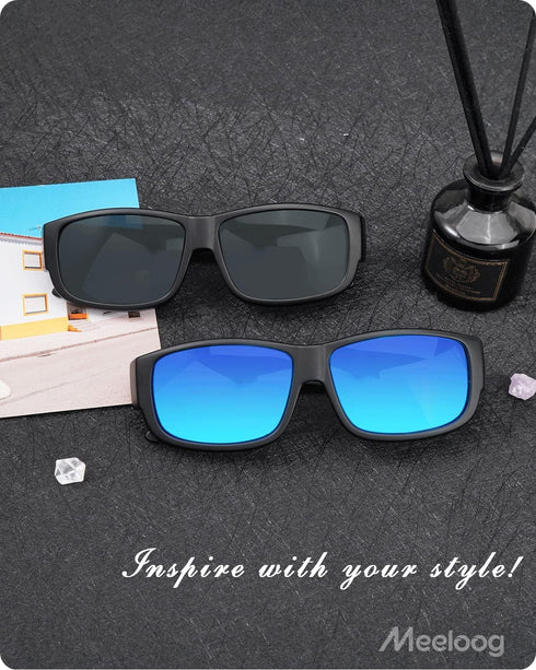 Meeloog Polarized Fit Over Glasses Sunglasses For Men, Rectangle Wrap Around Sun Glasses for Driving Riding Fishing MST0006...