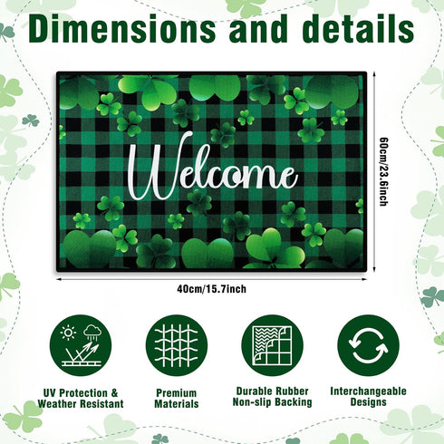 St. Patrick's Day Doormat Lucky Green Shamrocks St. Patrick's Day Doormat Irish Plaid Welcome Mat Non Slip Rubber Area Rugs for Bathroom Entrance ...