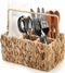 Wicker Flatware Organizer, Woven Divided Utensil Caddy, Water Hyacinth Cutlery Holder, Picnic Silverware Flatware Storage Basket Carrier with Hand...