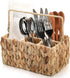 Wicker Flatware Organizer, Woven Divided Utensil Caddy, Water Hyacinth Cutlery Holder, Picnic Silverware Flatware Storage Basket Carrier with Hand...