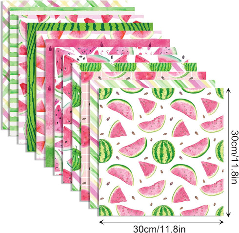 24 Sheets Watermelon Scrapbook Paper, 12 Designs Watermelon Craft Paper Double-Sided Papermania Folded Flat for Summer Card Making Scrapbook Photo...