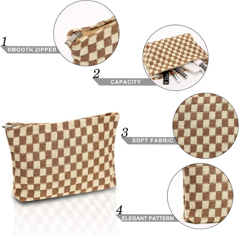 Cosmetic Bags for Women-Checkered Travel Cosmetic Bag Aesthetic Women Handbags Purses Makeup Brushes Organizer Storage Makeup Bag Pouch Pencil Cas...