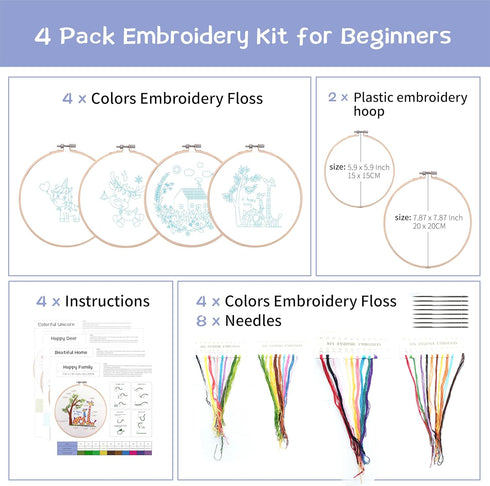 4 Pack Embroidery Starter Kit with Pattern for Beginners, Beginner Embroidery Kit for Adults, Cross Stitch Kits Hand Embroidery Kit Needlepoint Ki...