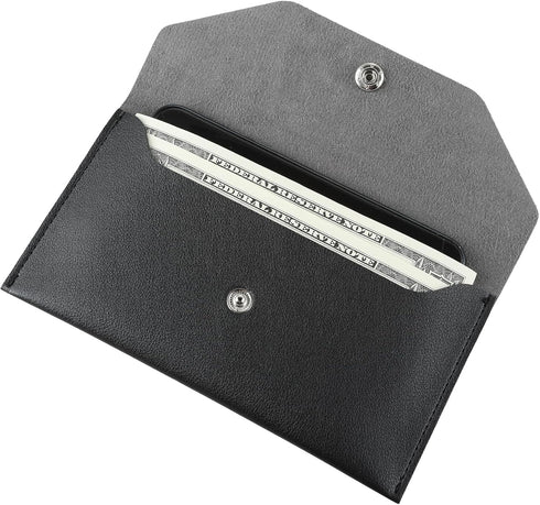Black Cash Envelopes for Money PU Leather Envelope Wallet Small Envelopes for Money Reusable Waterproof Cash Stuffing Wallet for Women Men Student...