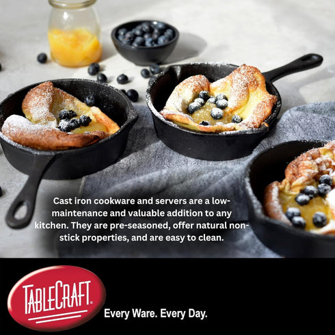 TableCraft Products CW30122 Cast Iron Mini Round Skillet 3?" Dia (6?" with Handle) x 1¼" D, 1.25" Height, 4.125" Width, 6.875" Length, CW30122...