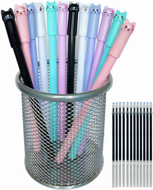 Cat Pens, 12pcs Cute Cat Style Gel Pens with 0.5mm Black Ink, Fun Gifts for Kids, School, Office...
