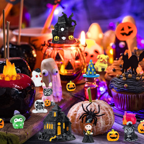 Soaoo 20 Pcs Halloween Miniature Figurines Resin Pumpkin Ghost Ornaments Halloween Garden Miniature Landscape for Halloween Party Village Bonsai C...