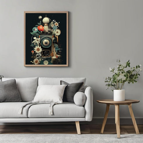 Posterizer 1 pcs-vintage collage with flowers and retro instruments-Retro Art-Abstract & Modern Art-Gift for Art Lovers- UNFRAMED Wall Art...