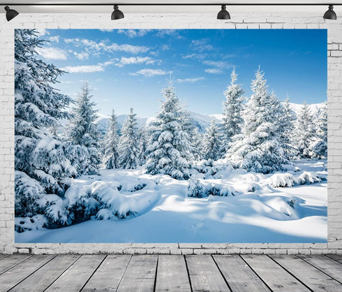 BELECO 5x3ft Fabric Winter Snow Forest Backdrop Majestic White Xmas Tree Wintry Scene Alps Photography Backdrop for Christmas New Year Event Party...