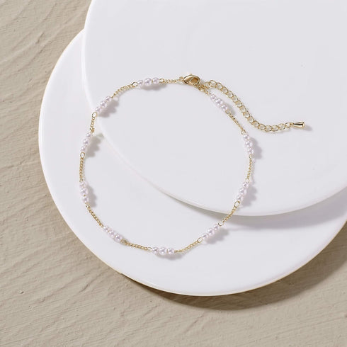 MIDEEO 14k Gold Plated Pearl Anklet Boho Anklets for Women Ankle Bracelet Minimalist Dainty Beach Anklet...