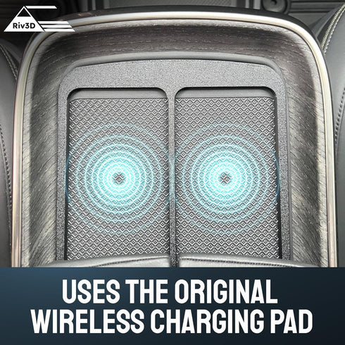 Double Cell Phone Holder for Rivian R1T & R1S - Charge Two Phones with Original Wireless Charging. Simple Installation, No Sliding...