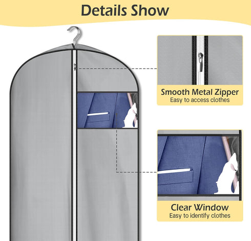MISSLO 4" Gusseted Garment Bags for Hanging Clothes 43" Suit Bags for Closet Storage Waterproof Suit Cover Bags Hanging Clothes Storage Bag, 3 Pac...