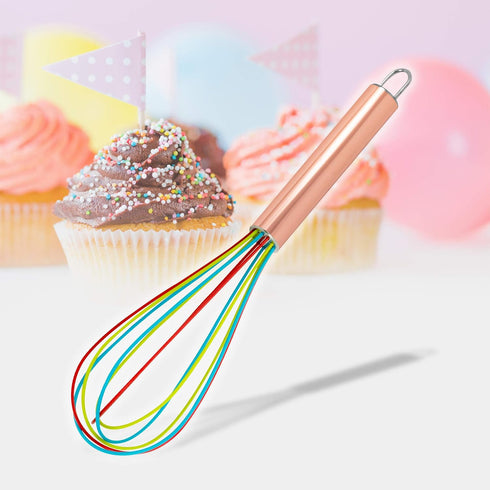 ExcelSteel - 230 ExcelSteel Perfect Durable Gift for Mixing Easy to Clean Up Silicone Tri-Color Whisk, 8", Rose Gold...
