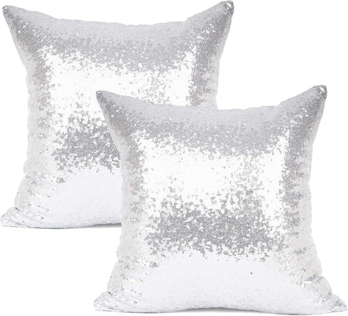 YOUR SMILE Pack of 2, New Luxury Series Silver Bling Decorative Glitzy Sequin & Comfy Satin Throw Pillow Cover Cushion Case for Wedding/Christmas,...
