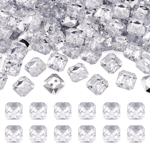 Pandahall 100pcs 2-Hole Acrylic Crystal Clear Rhinestone Sewing Fastening Buttons Jewelry Scrapbooking Octangle 0.43x0.43 Inch Faceted Hole: 1mm...