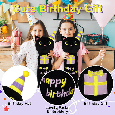 Long Cat Plush Pillow, 24inch Cute Birthday Plush Black Cat Plush, Birthday Stuffed Animal,Long Cat Plushie Soft Cat Hugging Pillow for Kids, Boys...