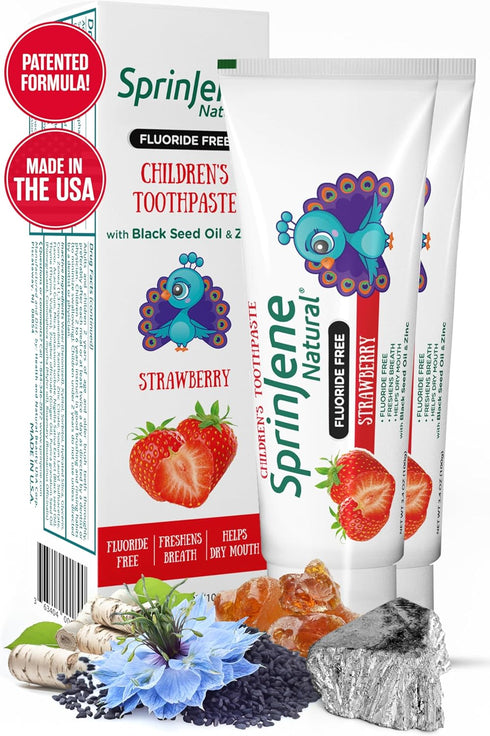 Sprinjene Kids Toothpaste Strawberry Toothpaste for Kids Patented Natural SLS Free Fluoride Free Toothpaste Kids Toothpaste No Fluoride Pack of 2 ...
