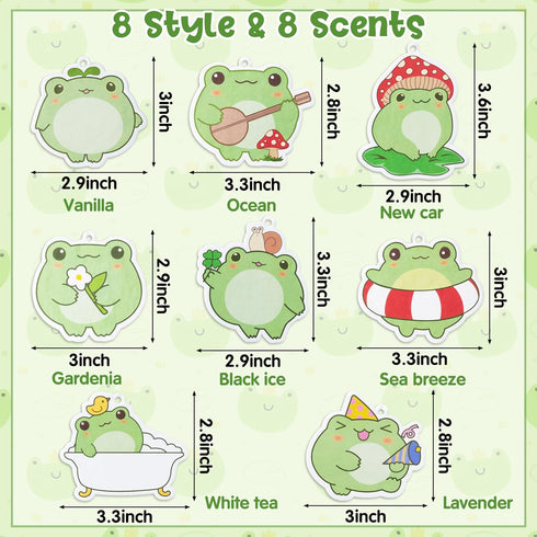 ANGOLIO 8Pcs Frog Cute Car Air Freshener Hanging Car Rearview Mirror Pendant Scent Car Ornaments Kawaii Cute Frog Fresheners Automotive Room Decor...