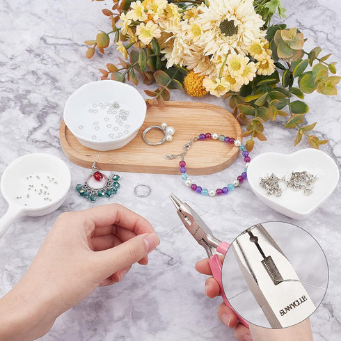SUNNYCLUE Jewelry Pliers Making Supplies Kit Round Nose Pliers 32Feet Copper Jewelry Wire 40pcs Jump Rings 40pcs Crimp Beads & 40pcs Bead Tips for...