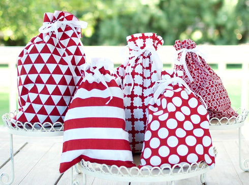 100% Cotton Gift Bags (Standard Set, Red), Set of 5 bags: three 16"x12" and two 10"x8"...